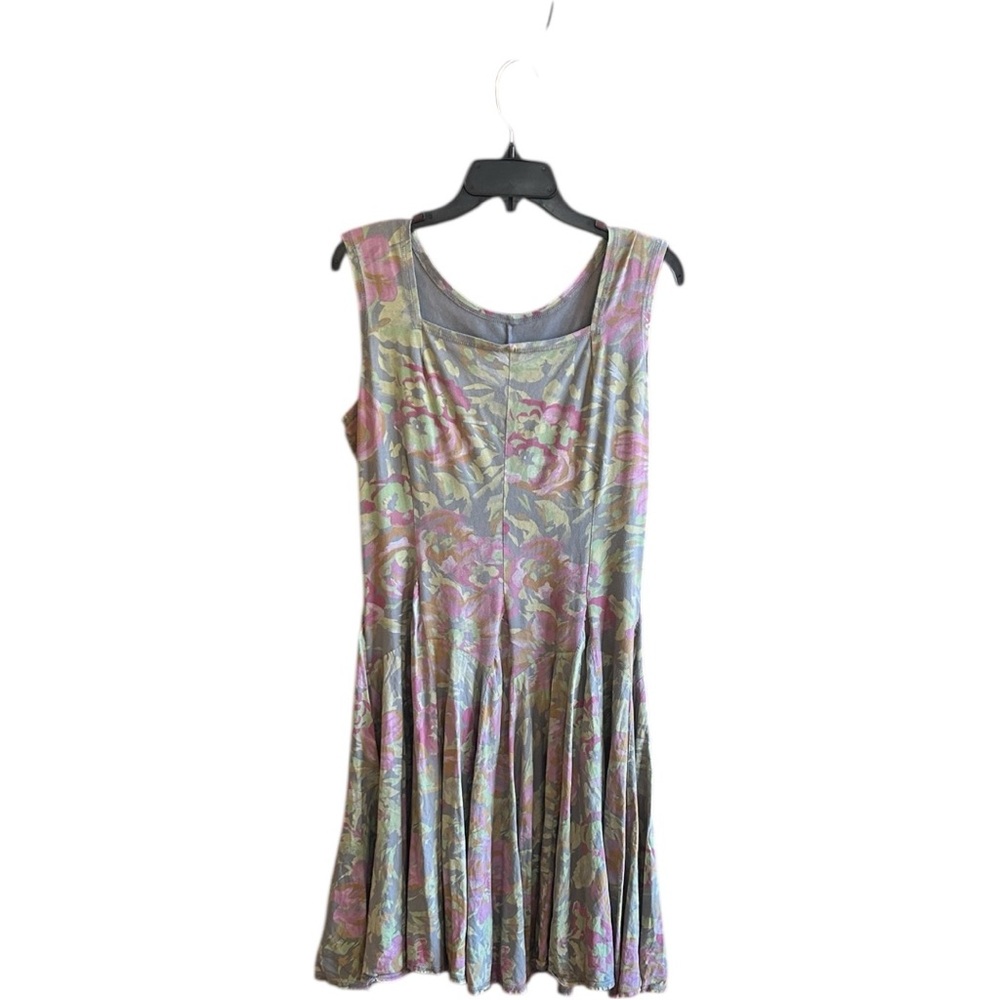 Luna Luz gray muted colors floral overdye cotton lycra pleats knit dress Sz Xl